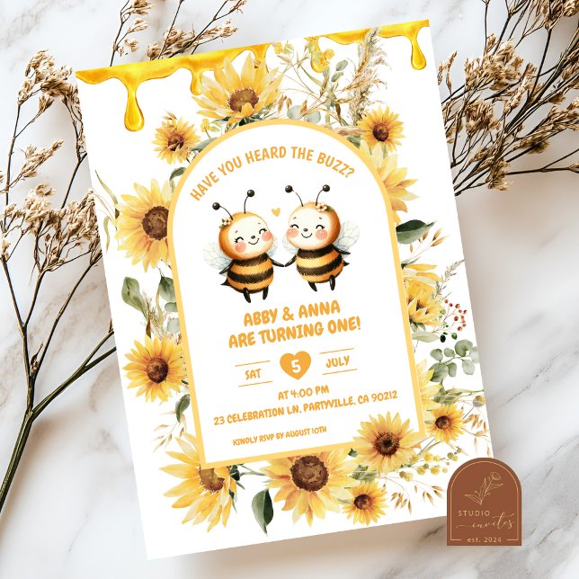  Sunflower Twins Birthday Invitation (Creator Uploaded)