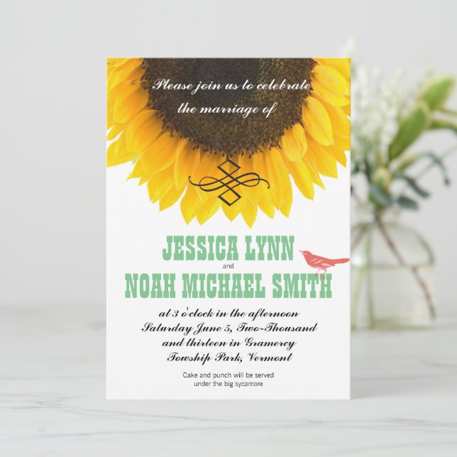 Sunflower Typography Modern Wedding Invitation (Standing Front)