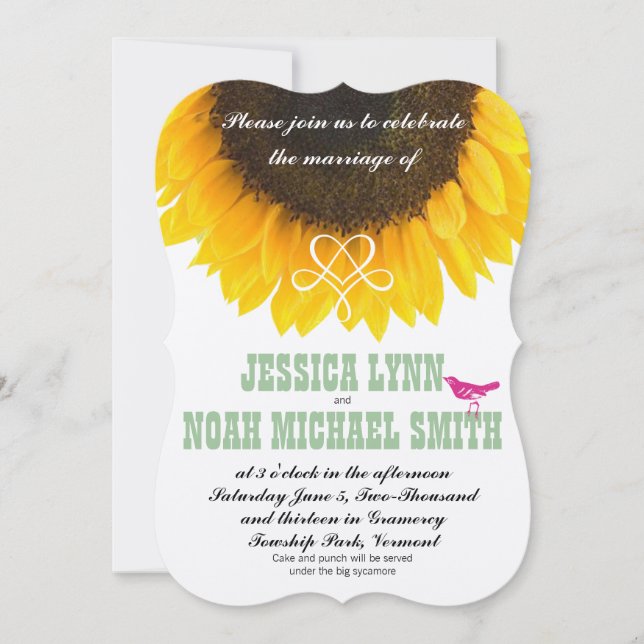 Sunflower Typography Modern Wedding Invitation (Front)