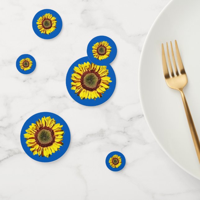 Sunflower Ukraine National Symbol Blue Background Confetti (Group)