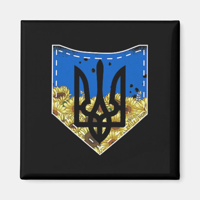 Sunflower Ukrainian Flag And Trysub Pocket Tee Flo Magnet (Front)