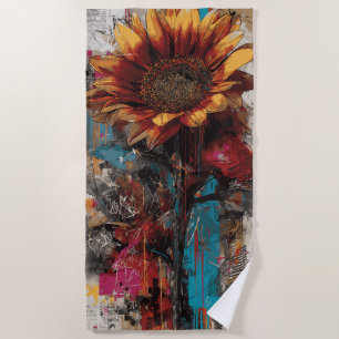 Sunflower Urban Street Art Illustration Beach Towel