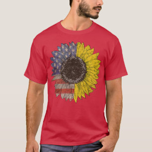 Sunflower US American flag Vintage Graphic 4th of T-Shirt