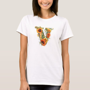Sunflower V Letter Graphic Shirt for Women Cute