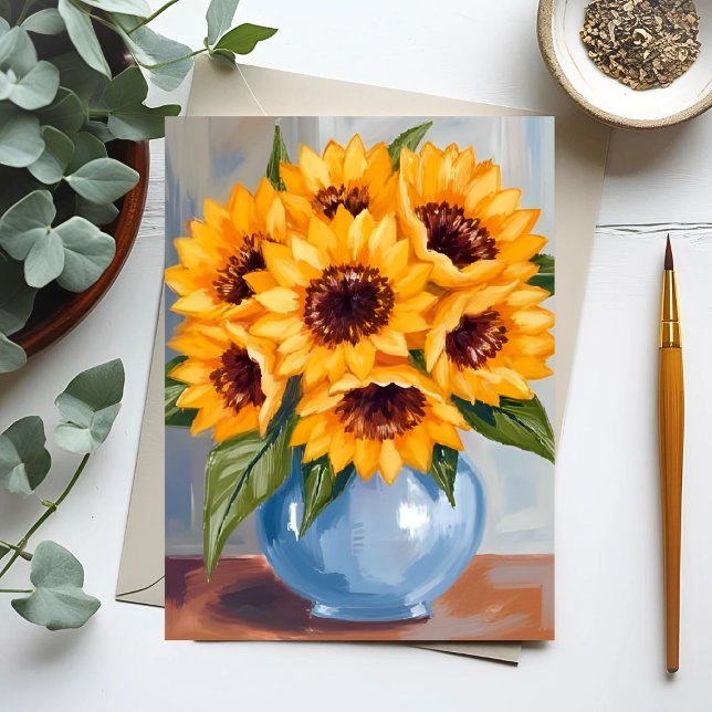 Sunflower Vase Watercolor Flower Bouquet Postcard (Creator Uploaded)