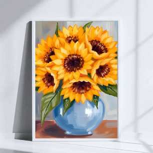 Sunflower Vase Watercolor Flower Bouquet Poster
