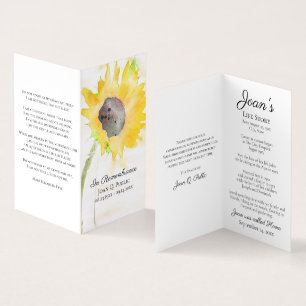 Sunflower Vase Watercolor Funeral Memorial Prayer Business Card