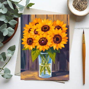 Sunflower Vase   Yellow Flower Bouquet Watercolor Postcard