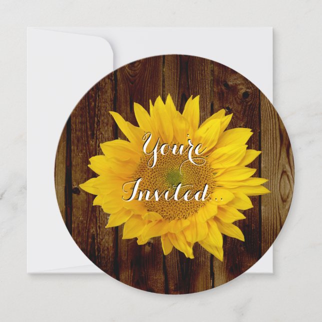 Sunflower Vintage Barn Wood Country Birthday/Party Invitation (Front)
