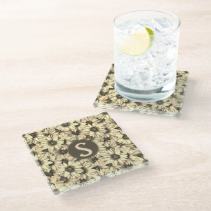 Sunflower Vintage Charm Sepia Tone Glass Coaster
