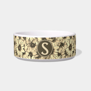 Sunflower Vintage Charm Sepia Tone Pet Bowl