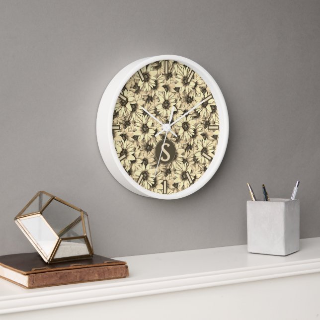 Sunflower Vintage Charm Sepia Tone Wall Clock (Office)