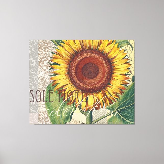 Sunflower Vintage Damask Flower Art Canvas Print (Front)