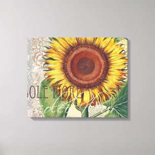 Sunflower Vintage Damask Flower Art Canvas Print