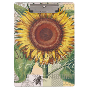 Sunflower Vintage Damask Flower Art Clipboard