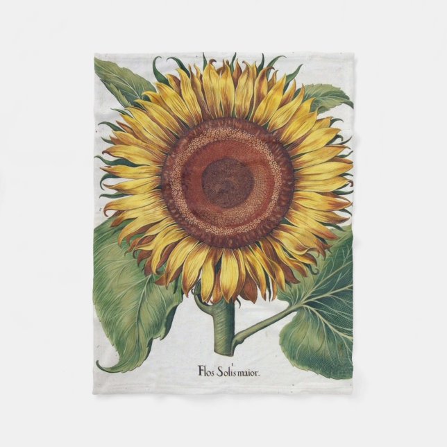 Sunflower Vintage Damask Flower Art Fleece Blanket (Front)