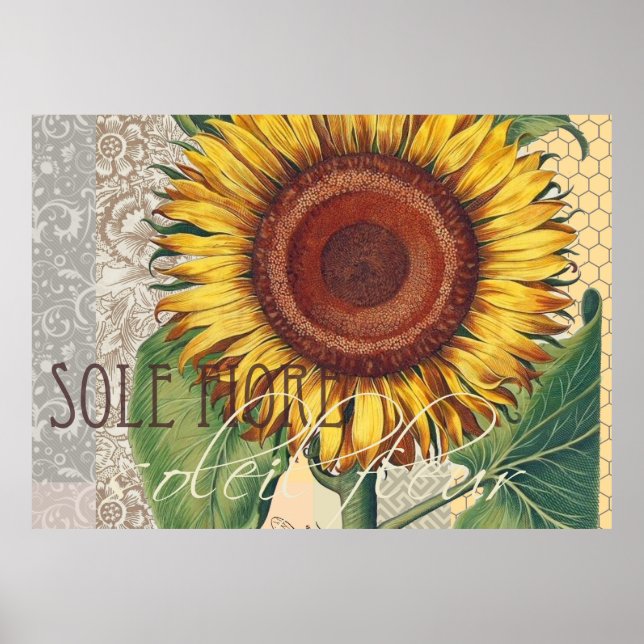 Sunflower Vintage Damask Flower Art Poster (Front)
