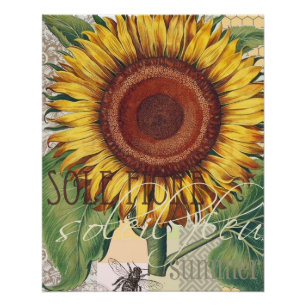 Sunflower Vintage Damask Flower Art Poster