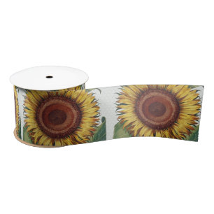 Sunflower Vintage Damask Flower Art Satin Ribbon