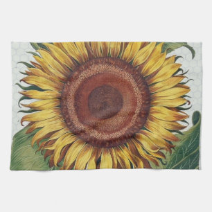Sunflower Vintage Damask Flower Art Tea Towel