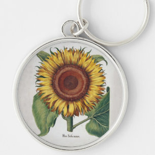 Sunflower Vintage Damask Wallpaper Collage Key Ring