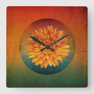 sunflower vintage floral square wall clock