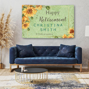 Sunflower Vintage Garden Watercolor Retirement Banner