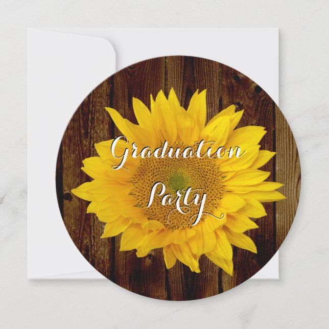 Sunflower Vintage Wood Country Graduation Party Invitation (Front)