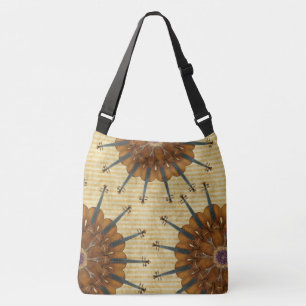 Sunflower Violins Kaleidoscope on Golden Stripes Crossbody Bag