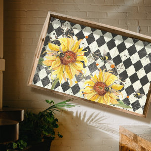 Sunflower w Bees Black Ephemera Decoupage Left Tissue Paper