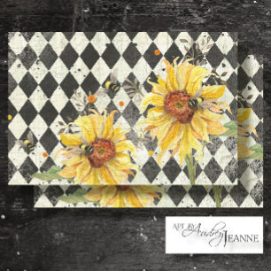 Sunflower w Bees Black Ephemera Decoupage Right Tissue Paper