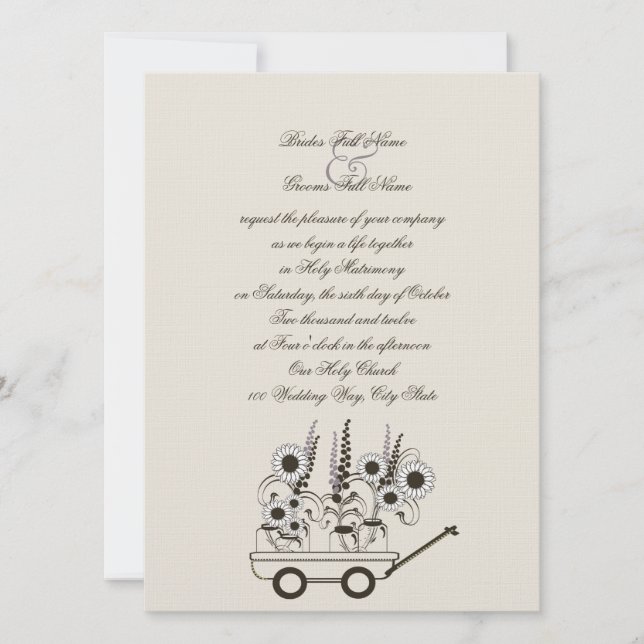 Sunflower Wagon Wedding Invitation (Front)