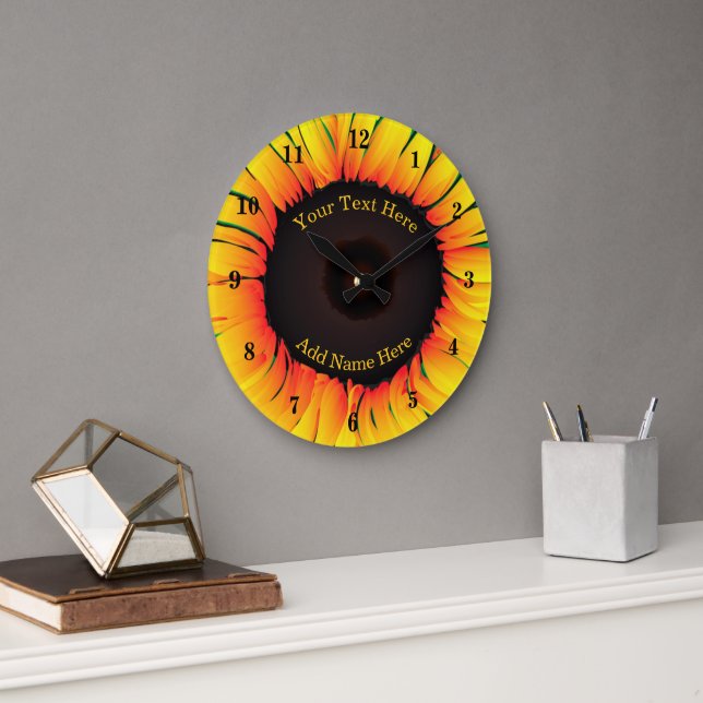 Sunflower Wall Clock with Custom Text Name (Office)