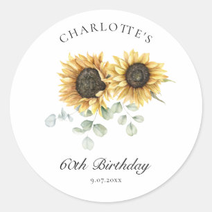 Sunflower Watercolor 60th Floral Birthday Party Classic Round Sticker