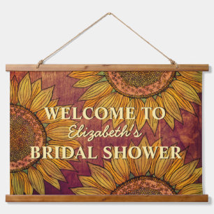 Sunflower Watercolor Art Boho Rustic Bridal Shower Hanging Tapestry
