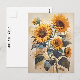 Sunflower Watercolor Autumns Wend Timeless Art Postcard