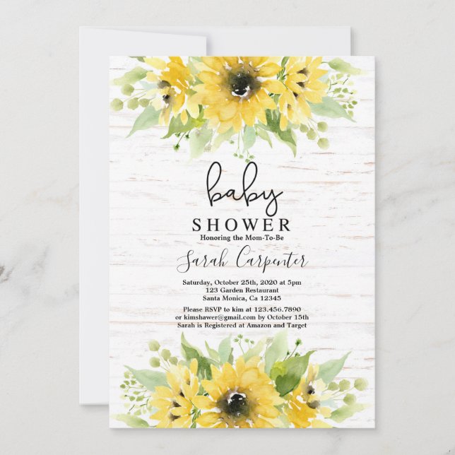 Sunflower watercolor Baby Shower Invitation (Front)