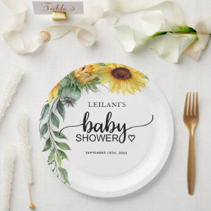 Sunflower Watercolor Baby Shower Paper Plate