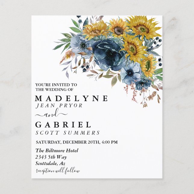 Sunflower Watercolor Blue Floral Elegant  (Front)