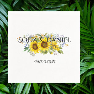 Sunflower watercolor blue wildflower wedding  napkin