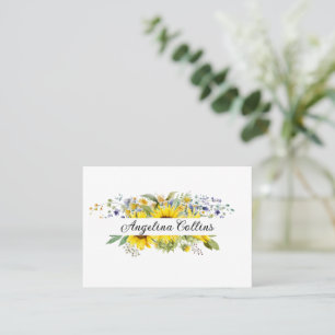 Sunflower watercolor blue wildflower wedding  place card