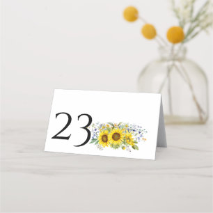 Sunflower watercolor blue wildflower wedding  place card