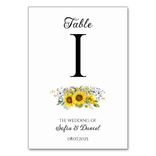 Sunflower watercolor blue wildflower wedding table number