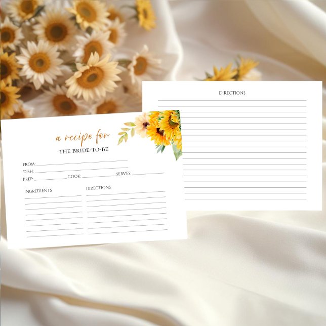 Sunflower Watercolor Bridal Shower Recipe Cards (Creator Uploaded)