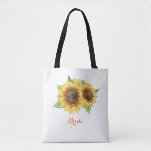 Sunflower Watercolor Bridal Tote Bag