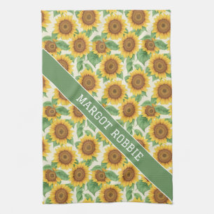 Sunflower Watercolor Colorful Personalized Pattern Tea Towel