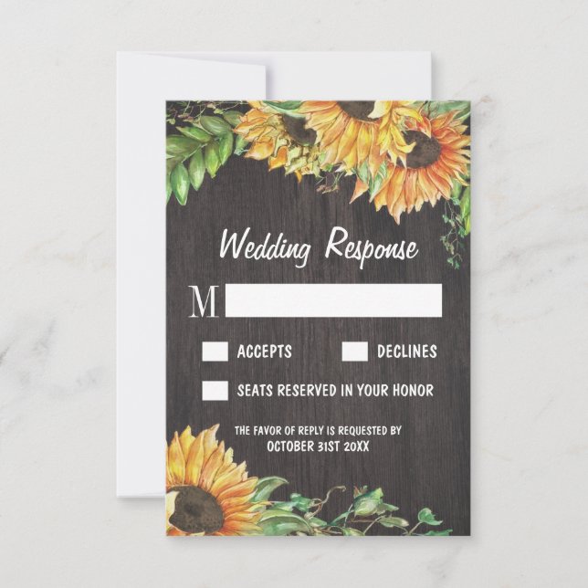 Sunflower Watercolor Country Wedding RSVP Cards (Front)