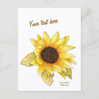 Sunflower watercolor customizable postcard