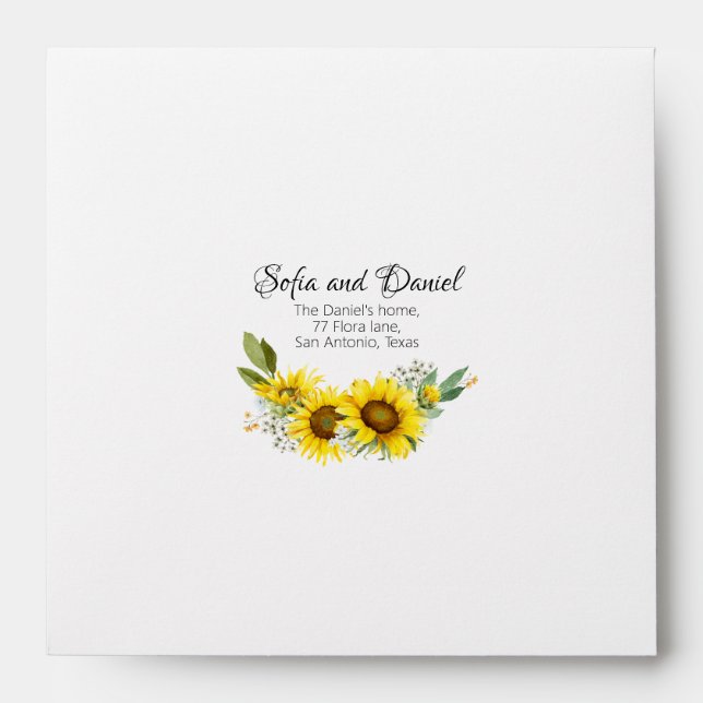 Sunflower watercolor daisy wildflower wedding envelope (Front)