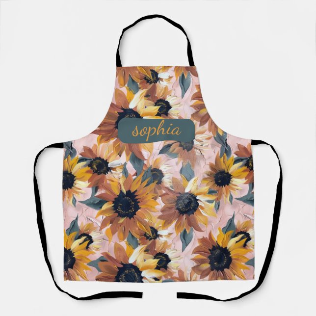 Sunflower Watercolor Design Apron (Front)